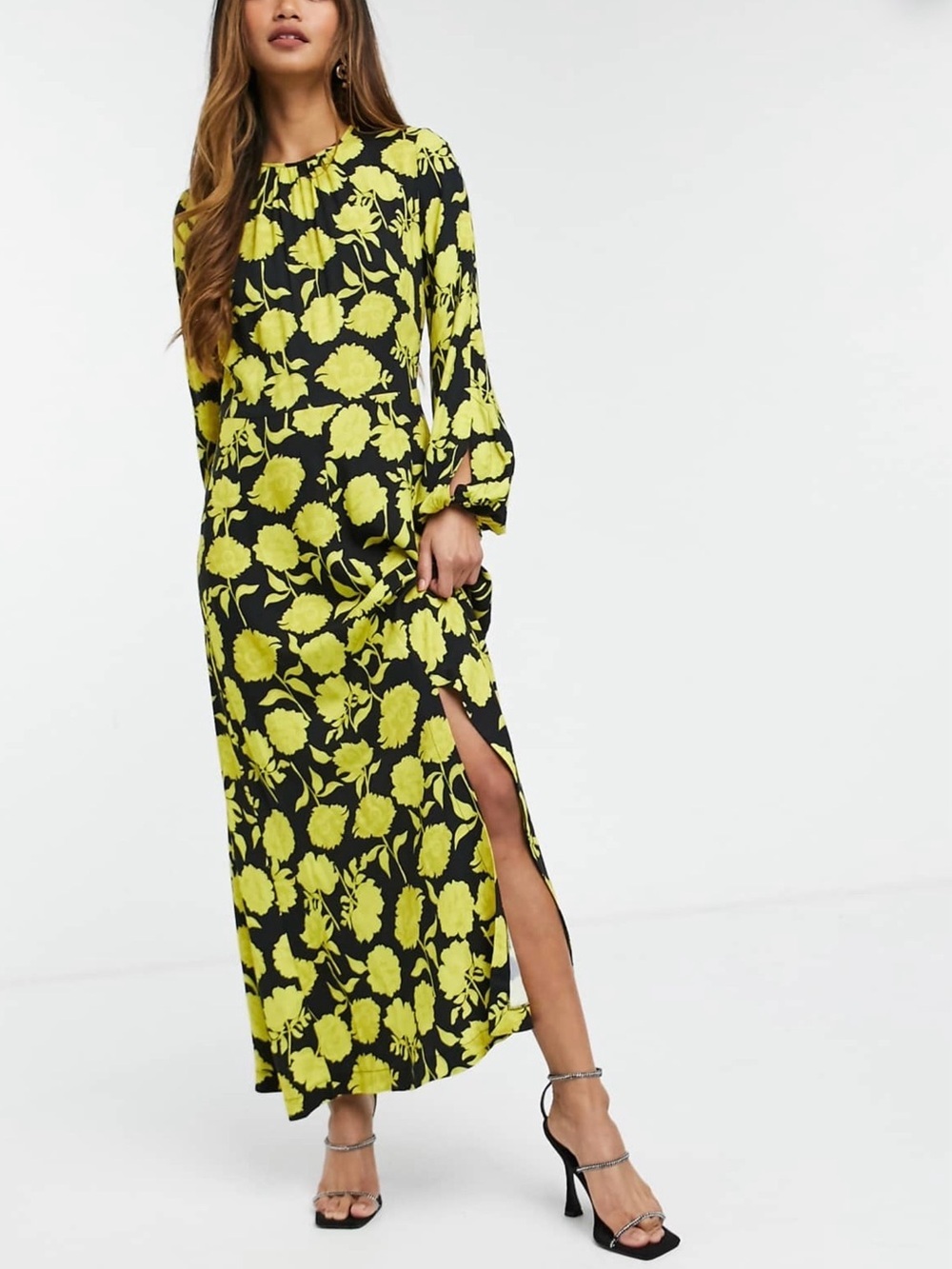 Closet Black Maxi Dress with Yellow Floral Print